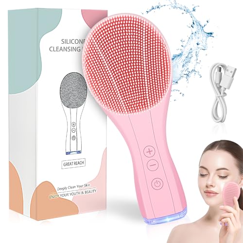 GZhaizhuan Elektrische Gesichtsreinigungsbürste, Wasserdichte Gesichtsbürste, Elektrische Reinigungsbürste für Tiefenreinigung, Sanftes Peeling, Straffende Massage, Rosa