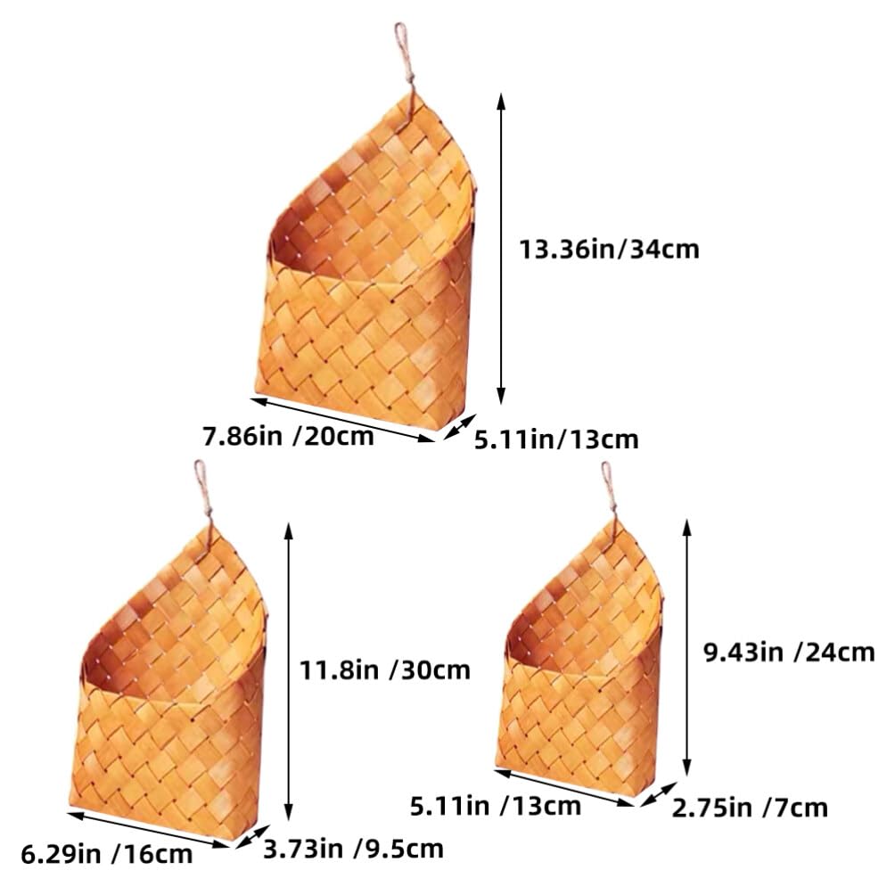 Cesta de Pared Tejida de Madera Marrón 3 Piezas para Almacenamiento