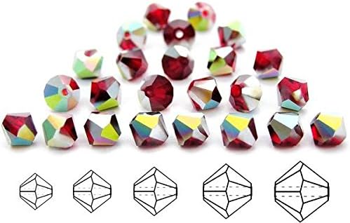 4mm Light Siam Vitrail Coated, Czech MC Bicone Beads (Rondell, Diamond Shape Crystals), 2.5 Gross = 360 Pieces