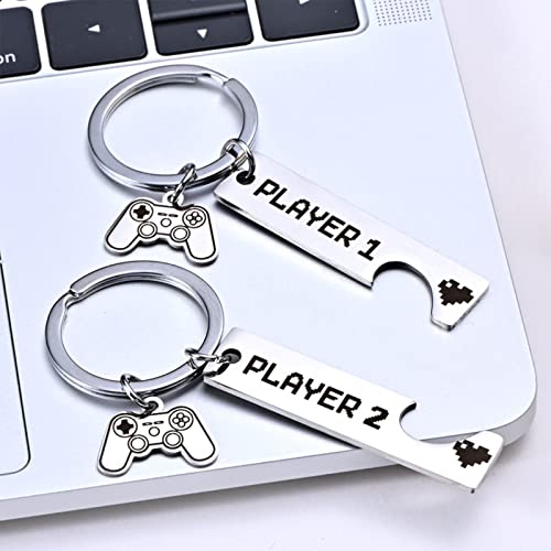 2 pezzi portachiavi coppia di giocatori, Player1 Player2 Portachiavi, portachiavi divertente per coppie di giocatori, Regalo per Lui Lei Fidanzato Fidanzata San Valentino Natale Compleanno - Gadget - Immagine 1