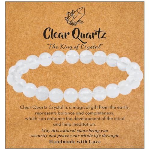 Sahoottie Clear Quartz Bracelet Crystal Bracelet Bead Bracelets for Women 8mm Clear Quartz Stone Ladies Bracelets Jewellery Christmas Jewellery Gifts
