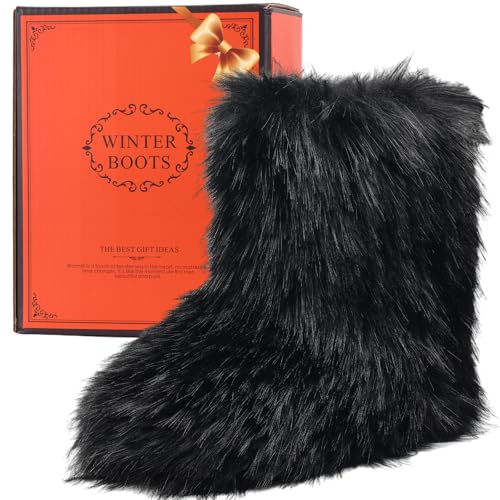 Valpeak Men's Faux Fur Snow Boots, Non Slip Winter Boots, Fluffy Furry Boots For Men, Flat Heel Snow Warm Boots2