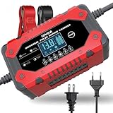 12V 6A Battery Charger for BMW R1250 GS R 1250 GS R 1250GS HP — Intelligent Car & Motorcycle Battery Charger with LCD Display, Auto Stop, Multi-Protection,B Red