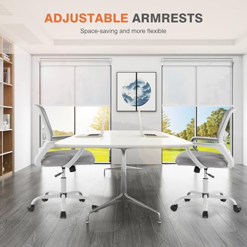 Image of Sweetcrispy Home Office Managerial Executive Chair, Ergonomic Mesh Adjustable Swivel Mid-Back Computer Desk Chair with Comfortable Lumbar Support, Comfy Arms for Bedroom,Study