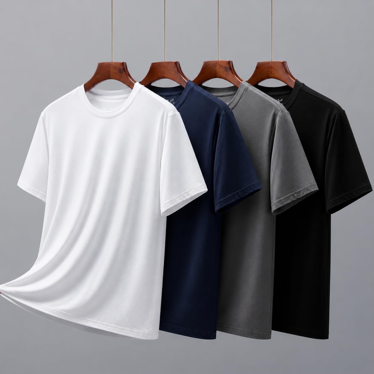 3 Pack Mens Bamboo Undershirts, Soft Breathable Stretch Crewneck T Shirts for Men, Dry Fit Plain Cool Tees