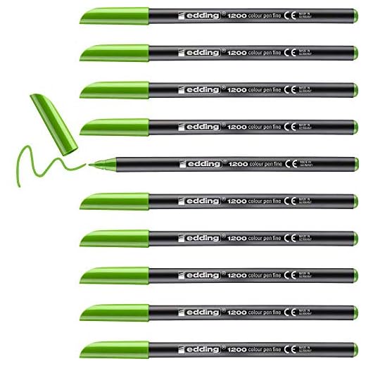 Edding 1200 rotulador de color de trazo fino - verde claro - 10 rotuladores - punta redonda de 1 mm - marcador dibujar y escribir