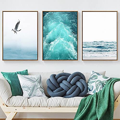 Art mural toile océan paysage de plage pour décoration de maison moderne 40x60cm x3