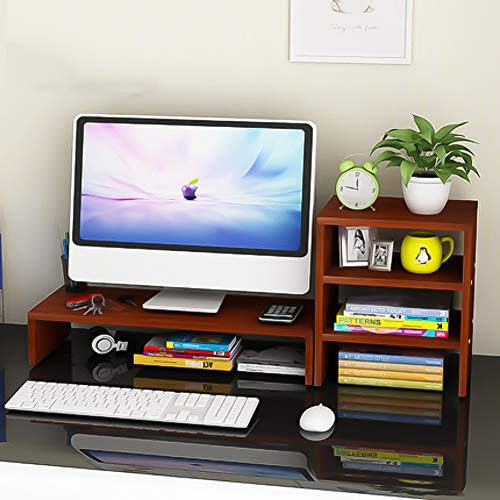 Preisvergleich Produktbild KKLTDI Holz Computer Bildschirmständer, Multifunctional Platzsparende Mit 3 Dritte Stauraum Organizer Monitor Ständer Für Büro Laptopständer-braun 76x20cm(30x8inch)