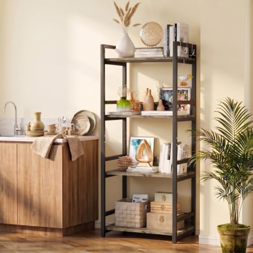 Image of TEKAVO Jeni 4-Tier Kitchen Organizer Rack|Multipurpose Microwave Stand for Kitchen Platform & OTG Oven|Steel Utensils Storage Shelf with Hooks | Forest Wood, Metal (60x39x130 cm) | DIY