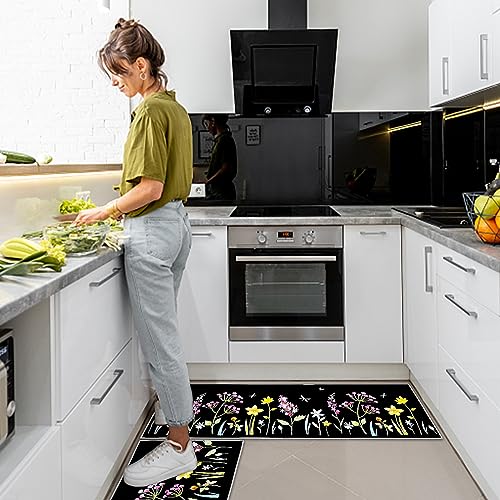MIQEBX 2 Pcs Kitchen Rugs and Mats,Anti Fatigue Kitchen Rug Sets,Comfort Floor Mats Washable Non Slip Kitchen Rug Runner for Office Sink Laundry (Flowers B - Image 4