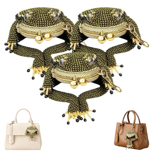 Image of Charming Frog Coin Purse, Mini Change Purse, Vintage Kiss Lock Small Pouch, Handmade Beaded Coin Purse Keychain, Womens Small Accessory Pouch，3PC