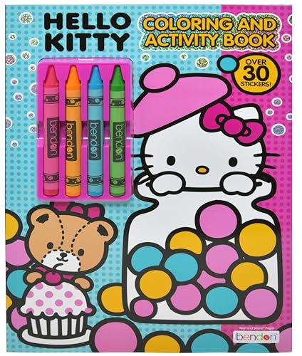 Bendon Hello Kitty Coloring Book | Hello Kitty Activity Book with 4 Crayons | Kawaii Kitty | 30 Stickers | Officially Licensed