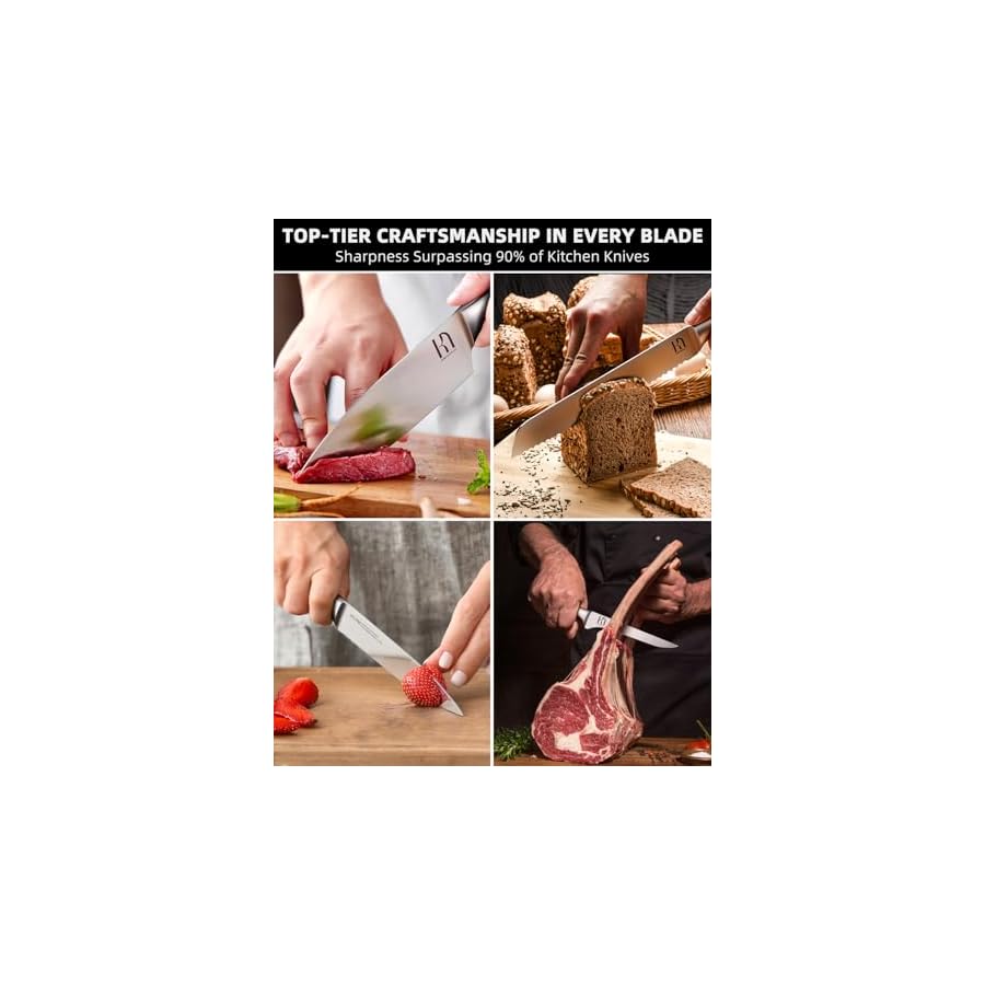 KnifeSaga Kitchen Knife Block Set, Enduring Sharpness Premium Knife Set with Block, 14 Pcs Japanese High Carbon Stainless Steel Knives Set for Kitchen, Chef Knife Set with Block and Built in Sharpener