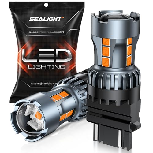 SEALIGHT 3156 3157 LED Bulb Amber, Turn Signal Lights with Extra Resistor HD Projector, 3056 3457A 4057 4157 LED Light Bulb Replacement for Front Rear Turn Signal, Blinker Parking Marker Light, 2PCs
