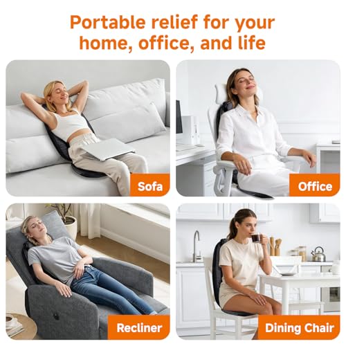 Image of NEWBULIG Massage Chair Pad, Back Massager Seat Cushion with 4 Kneading Nodes & 3-Level Vibration, Shiatsu Deep Tissue Massager for Office Home Use, Grey