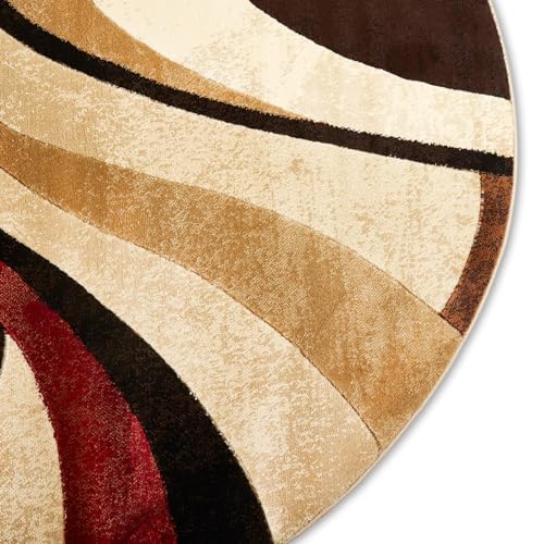 Home Dynamix HD5382-539 Tribeca Slade Modern Area Rug, Abstract Brown/Red 5'2 Inch Round thumb #3