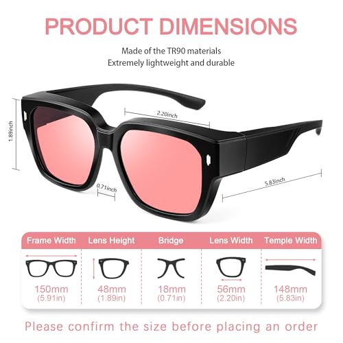 Image of Fluorescent-41 Rose Tinted Fit Over Blue Light Blocking Glasses for Migraine, Light Sensitivity, Photophobia JF7202