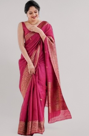 Women's Rani Pink Kanjivaram Silk Saree With Zari Weaving Work