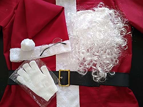 Roupa Papai Noel Adulto C/Barba+óculos+luvas Luxo Completo 9PÇ (G)