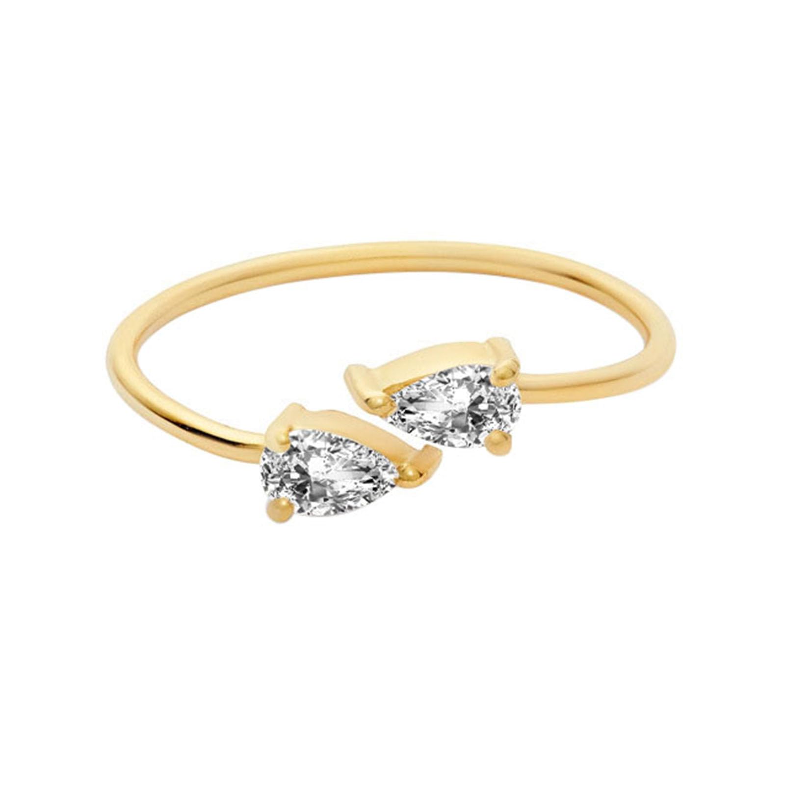 Anillo de oro amarillo de 9 K/14 K, moissanita, anillo de boda, 3 x 5 mm, anillo ajustable para novia y mujer