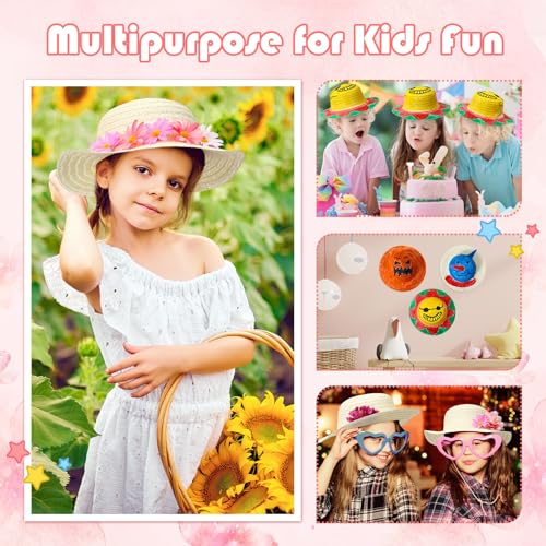 Mepase 30 Pcs DIY Straw Hat Set Beach Summer Work Hats for Kids Men Women Cowboy Birthday Tea Party Decoration(White,11 Inch,Under 6 Years Old) by Mepase - Used condition - Image 6