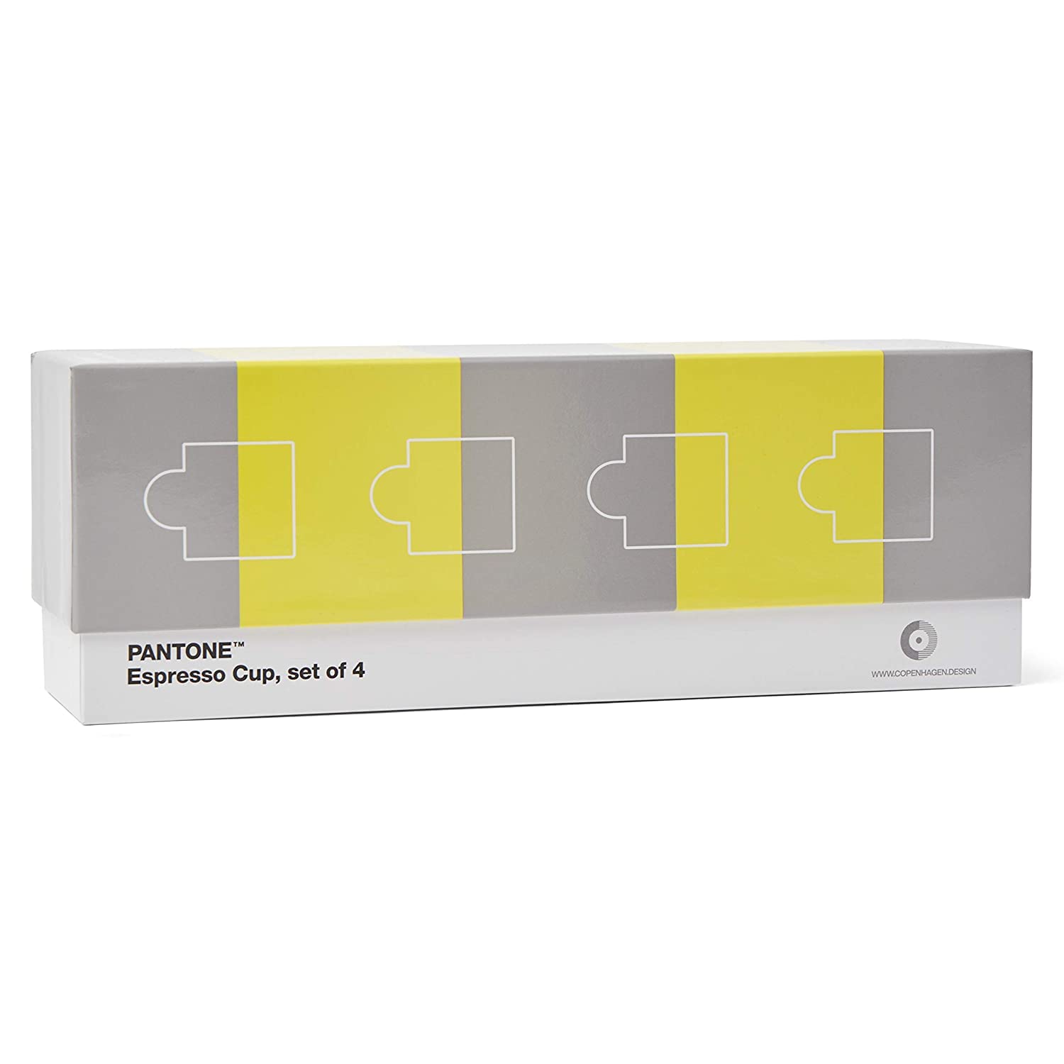 Pantone Porzellan Espressotassen im 4er-Set in Geschenkbox, 120 ml, mit Henkel, spülmaschinenfest, CoY 2021, Illuminating 13-0647 & Ultimate Gray 17-5104, CoY2021, 120ml, 101042021