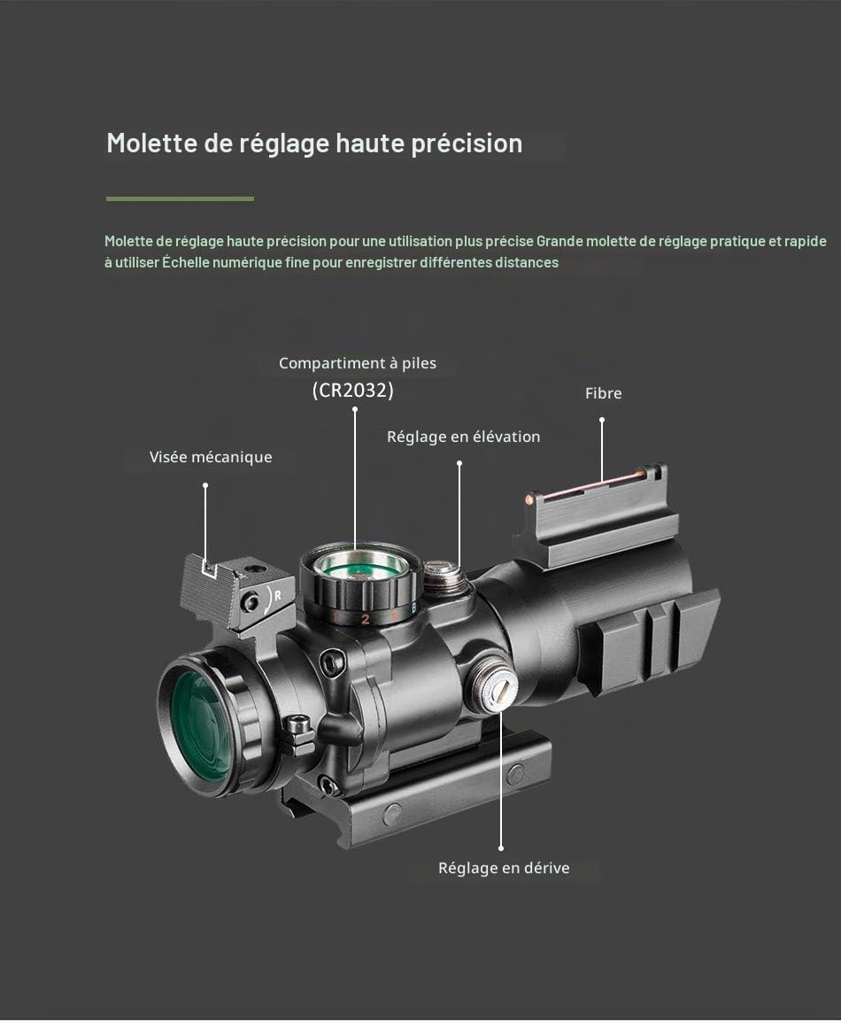 ACEXIER 4x32 Acog Lunette de visée 20mm Queue d'aronde réflexe Optique portée Tactique Vue Pistolet de Chasse Fusil Airsoft Sniper loupe Pistolet à Air