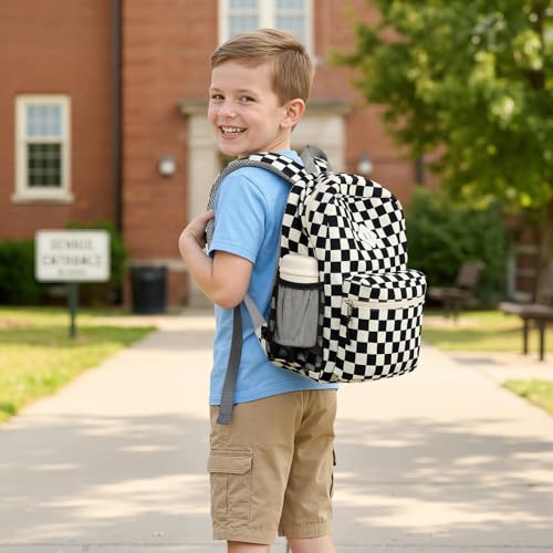 STEAMEDBUN Corduroy Kids Backpack for Boys Girls 3-8, Boys Backpack for Elementary Kindergarten - Checkered - Image 3
