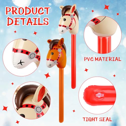 Chivao 12 Pieces Inflatable Stick Horse Cute Horse Head Stick Blow up Balloon Colorful Cowboy Cowgirl Party Decorations for Themed Birthday Party(Red and Pink and Coffee Color) - Image 5