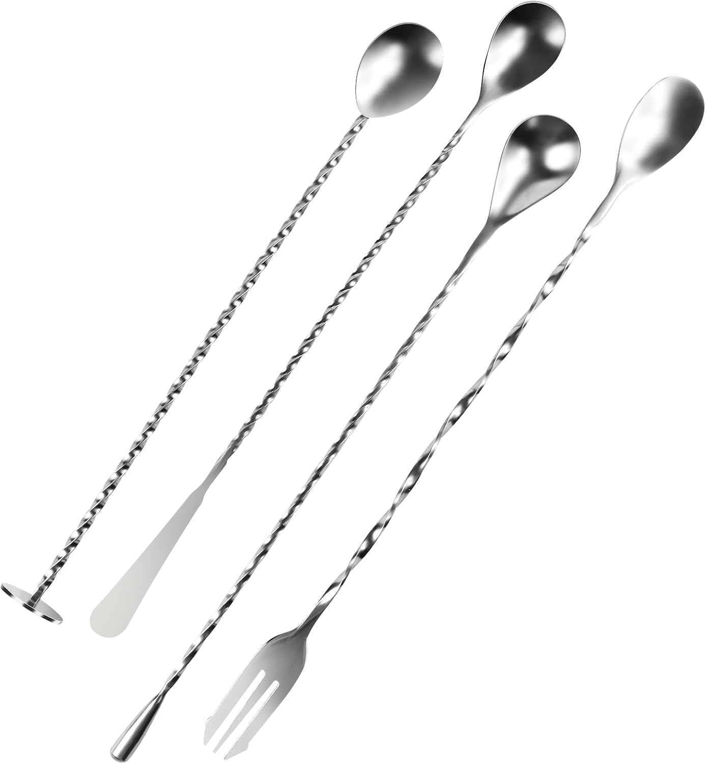 Wahijihe 4PCS 304 Stainless Steel Bar Spoons - Long Handle Spiral Mixing Stirrers for Cocktails Whiskey Drinks