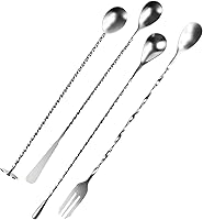 Wahijihe 4PCS 304 Stainless Steel Bar Spoons - Long Handle Spiral Mixing Stirrers for Cocktails Whiskey Drinks
