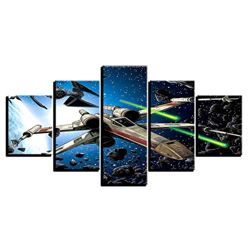 Impression sur toile 5 pièces avion spatial : idée cadeau décoration murale salon