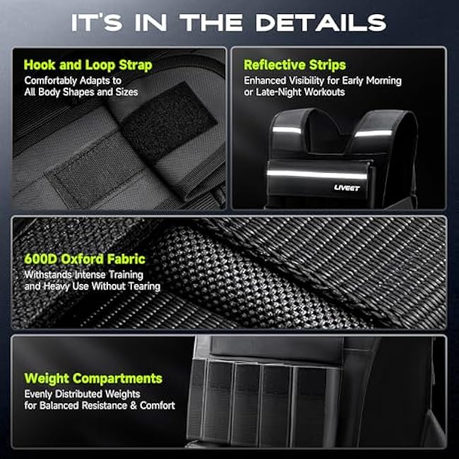 Adjustable Weighted Vest for Men Women, 20lb 30lb 45lb 60lb Weight Vest with 20 Removable Weights, Heavy Duty Running Vest with Reflective Strips for Walking Strength Training Calisthenics