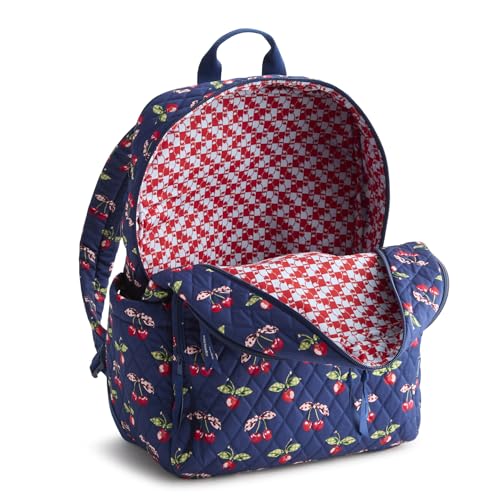Image of Vera Bradley Women's Premium Cotton Large Bancroft Backpack - 15 inch Laptop & Trolley Sleeves - Cherry Picking, 28L