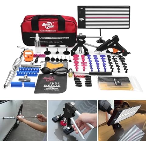 Super PDR Dent Remover Tool for Car, Paintless Dent Removal Kit with Bridge Puller, Dent Lifte, T-Bar, PDR Light, Slide Hammer for Small & Large Dent, Car Dent Puller Kit Auto Body Dent Remove Cover