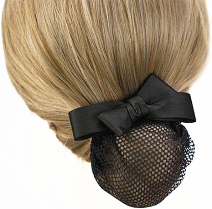 Black Ribbon Barrette with Net Chignon, Professional Hair Bun Cover and Bow-Knot Decor Hair Clip