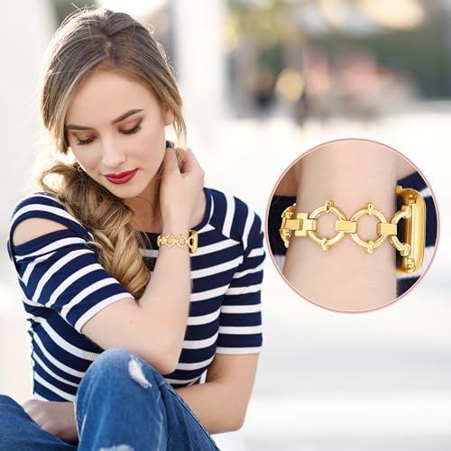 G-ficu O-Shaped Metal Band for Apple Watch Band 46mm 45mm 44mm 49 42mm(S3) iWatch Series 11 10 9 8 7 6 SE 5 4 3 Ultra, Fancy Dressy Cute Slim Thin Bracelet for Apple Watch Bands for Women-Gold - image 5