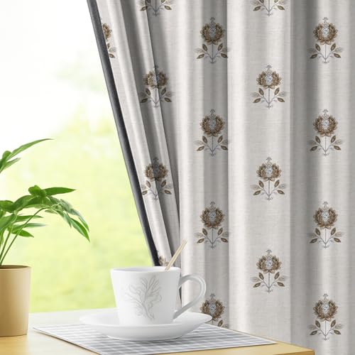Image of LINENWALAS Printed Blackout Curtains for 7 Feet Door | Set of 2 | Printed Drapes | Thermal Insulated, Room Darkening Panels with Grommet Hanging for Living Room (Brown Motif)