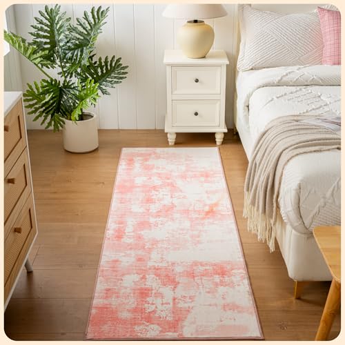 Istana Hallway Runner Rug 2x6 - Pink Kitchen Rugs Non Slip Washable -Silk's Soft Touch Carpet Runner - Stylish Rug Runner for Home