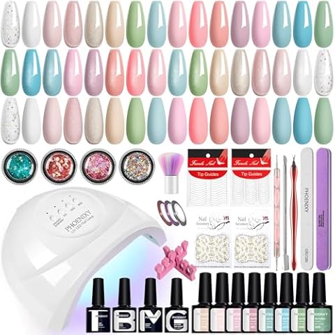 PHOENIXY Gel Nail Polish Kit with U V Light, 40 Pcs Pink Blue Green White Nude Gel Nail Polish Set with 48W Nail Lamp Gel Nail Kit Gifts for Women Cover