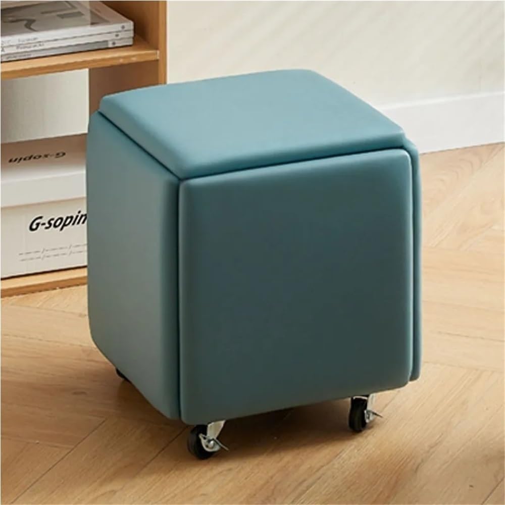 5-in-1 Stackable Ottoman Chair with Wheels - Versatile Foot Stools for Living Room & Dining Room - Multi-Purpose Green Sofa Stools (Large)