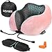 HOMIEE Travel Pillow for Airplanes, Soft Memory Foam Neck Pillow Cushion Essentials with Sleep Eye Mask, Earplugs, Including Portable Storage Bag, Suitable for Travel, Napping, Pink