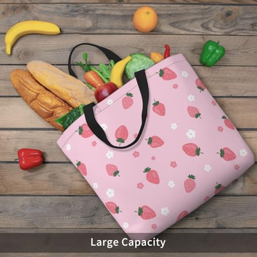 Large Tote Bag For Women - Reusable The Tote Bag With Zipper, Beach Bags For Women, Cute Strawberry Pink White FLower Mom Bag For Mom Suitable For Hospital Beach Travel Shopping4