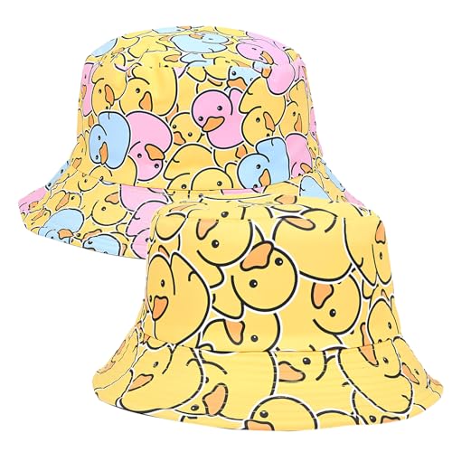2 peças pato chapéu de pescador reversível para mulher homem, Bucket Hat algodão dobrável moda gorro pescador verão chapéu de sol de praia para caminhadas acampamento viagem caminhadas 54-65 cm