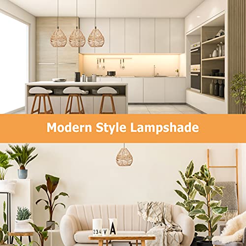 Happyyami 1Pc Woven Rattan Pendant Lamp Chandelier Cover Hemp Rope Lampshade Wicker Pendant Light Shade For Livingroom (ROUND) - Image 6