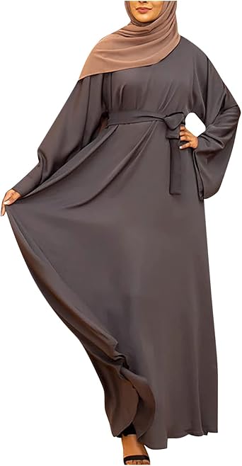 Lmdudan Women Muslim Abayas Dresses Ladies Islamic Full Length Dress Casual Long Sleeve Dubai Dress Solid Prayer Clothing