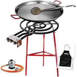 Paellero De Luz Set paellero 60cm Garcima Bricolemar con paellera 70cm, Soporte Reforzado y Paravientos paellero Kabra + Delantal de Cocina