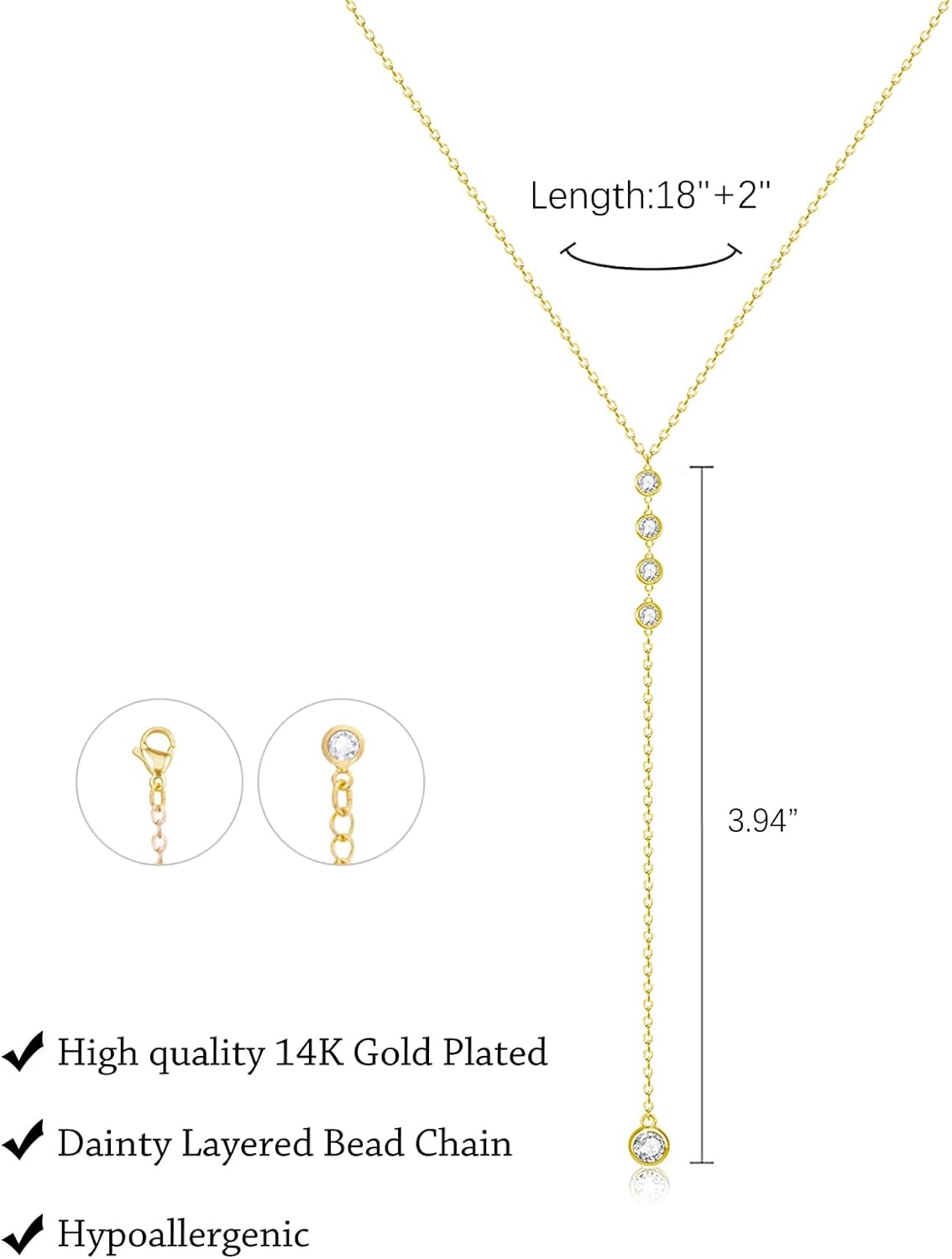 Lariat Gold Necklace for Women Trendy Dainty 14k Gold Plated/Silver Layered Chain Drop Necklaces Y-Shaped Necklace Jewelry for Women Gifts - Image 5
