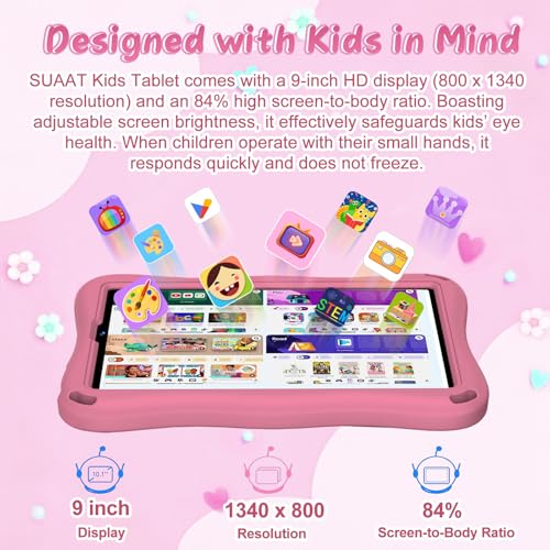 Kids Tablet, Android 15 Tablets for Kids with Octa-Core, 9 inch Toddler Tablet with 12GB 32GB 2TB Expand, 1340*800 IPS Display, Drop-proof EVA Case, Parental Control, Dual Camera, WiFi 6 - Pink - Image 3