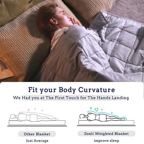 ZonLi Weighted Blanket for Adults (100% Cotton, 60"x80", 20lbs, Queen Size Light Grey) High Breathability Heavy Blanket, Soft Material with Premium Glass Beads, All-Season, Easy Care